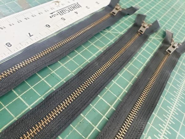 Antique Brass teeth Metal Open End Separating Zippers YKK Size 5, Black Tape, Varying Lengths - Image 9